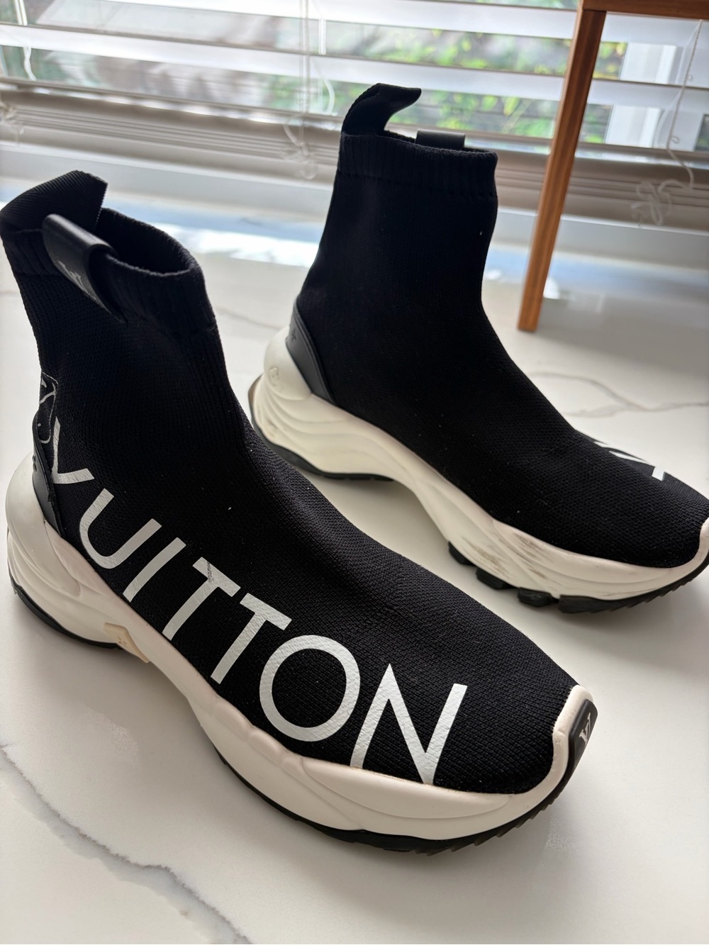 Louis Vuitton Black and White Sock Runner Sneakers